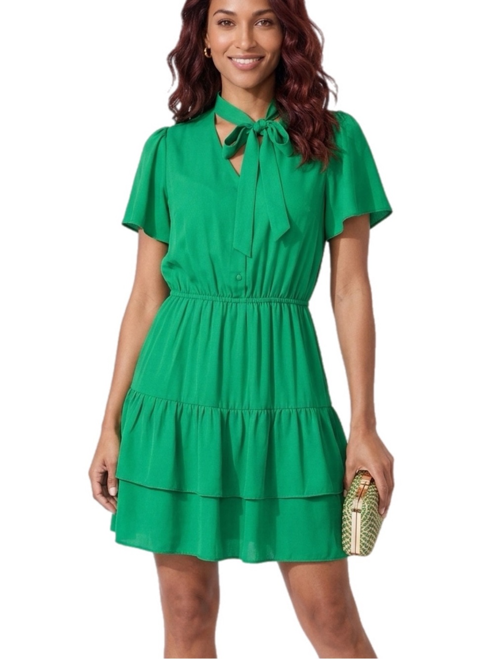 Nanette Lepore | Tie Neck Tiered Green Lantern Dress​​​​​ New with tags